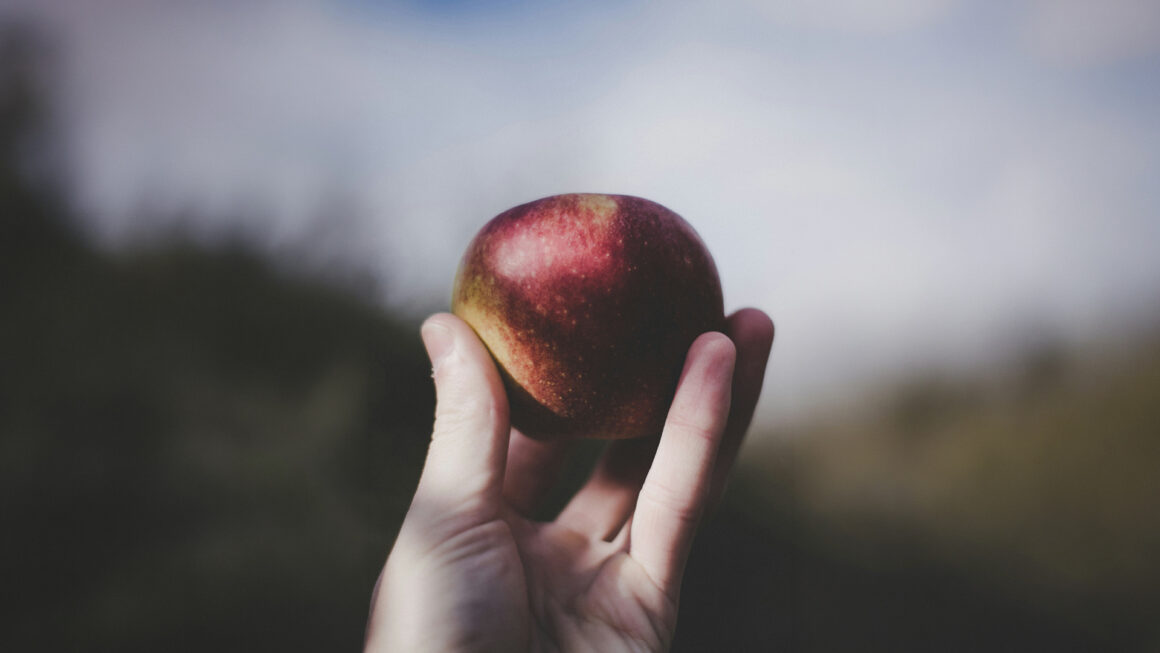 Hand mit Apfel